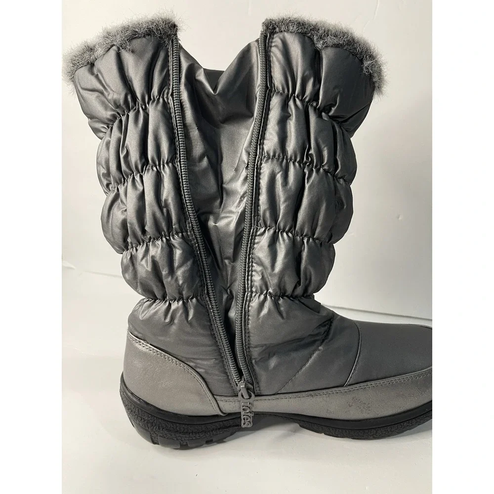 Totes bryce buckle side zip faux fur lined gray snow boot‎ waterproof 9M